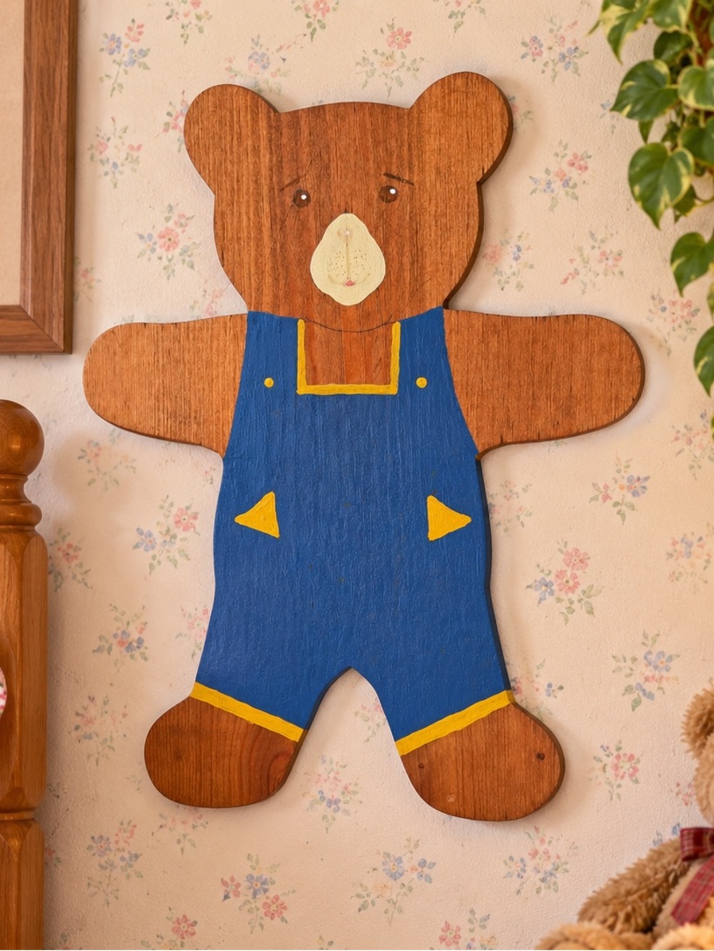 Wooden Bear Wall Plaque - Blue and Brown Kids Decor